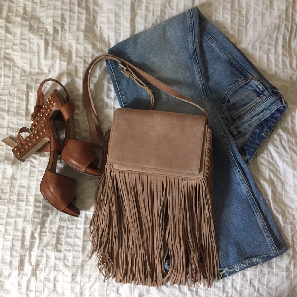 Fringed split suede crossbody bag